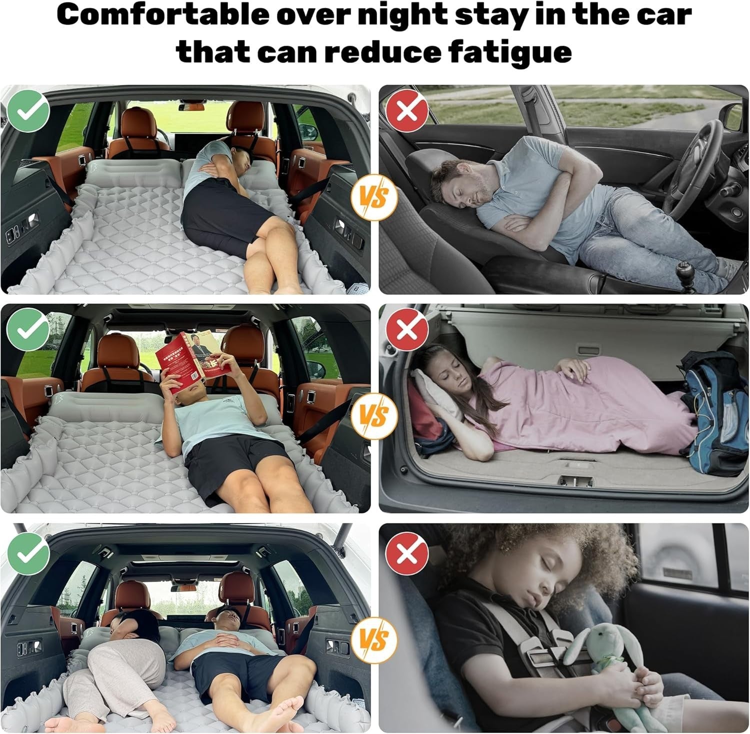 2 Person Inflatable Car Mattress SUV Air Bed Camping Travel Mat w/Pump