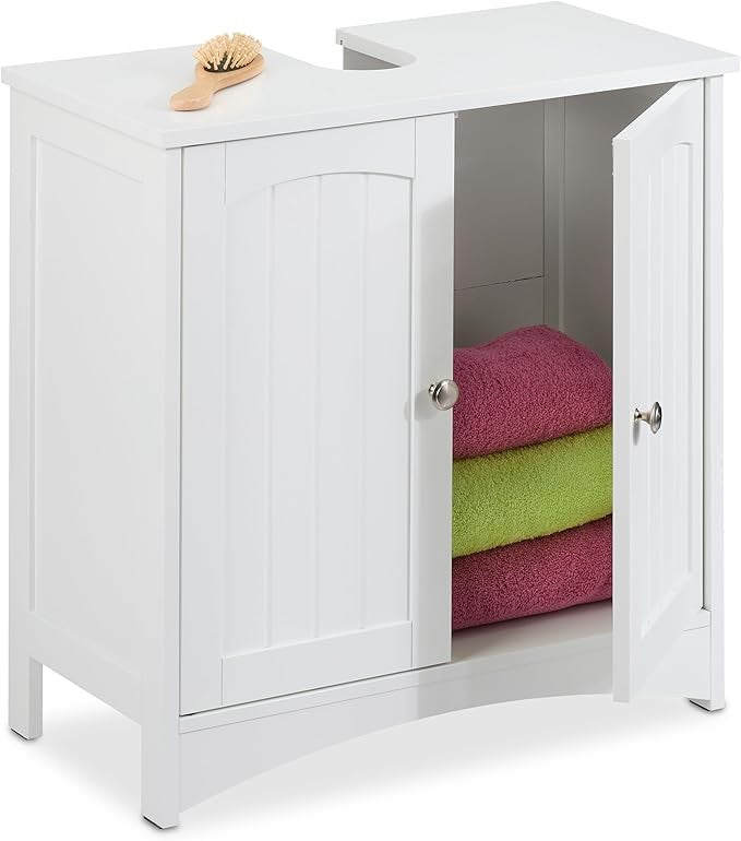 White Bathroom Sink Cabinet 60x60x31cm 2 Door Vanity Storage Unit MDF Cupboard