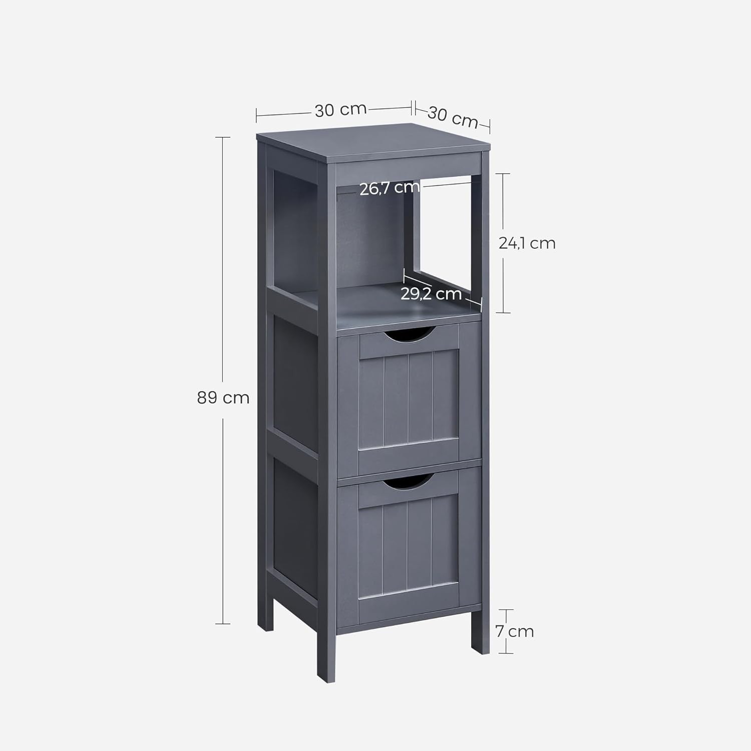 Tall Slate Grey Bathroom Cabinet – 2 Drawers + Open Shelf Modern Storage Unit