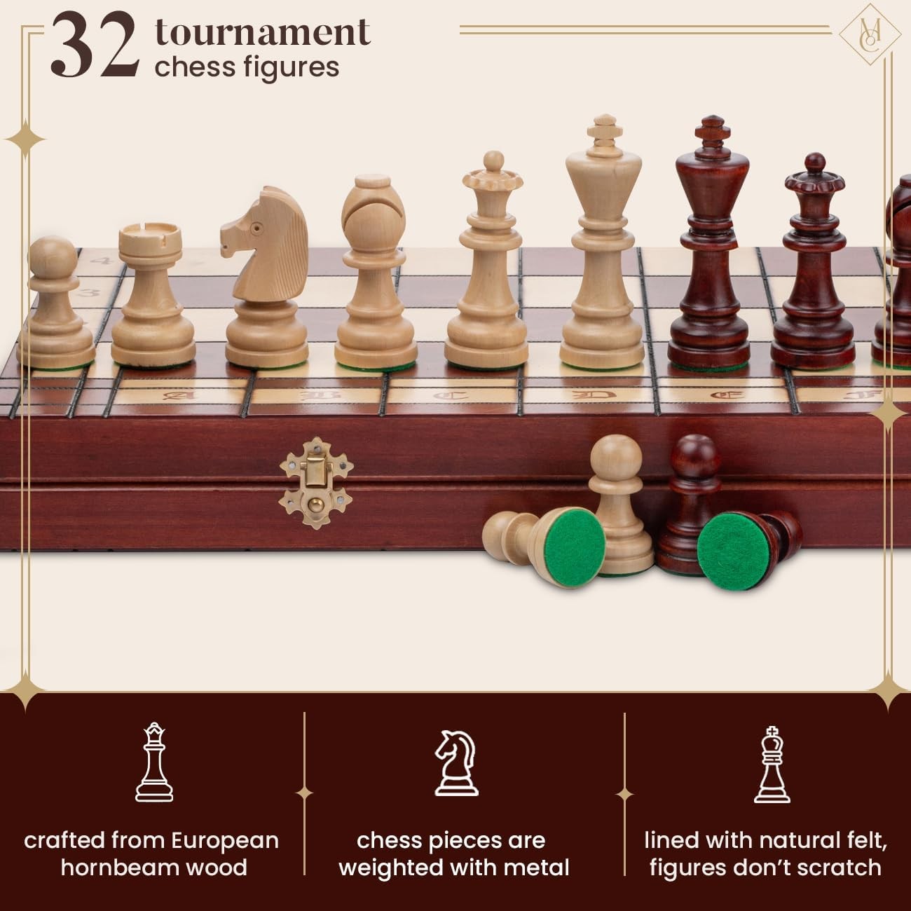 Handmade Tournament Chess Set 42cm Foldable Wooden Board Staunton Pieces
