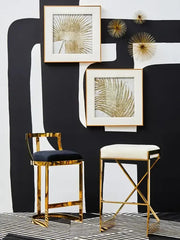 Ivory Gold Bar Stool Velvet Seat Modern Kitchen Island Counter Breakfast