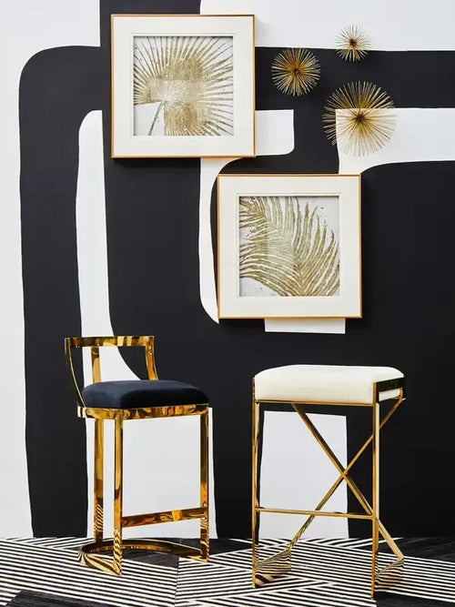Ivory Gold Bar Stool Velvet Seat Modern Kitchen Island Counter Breakfast