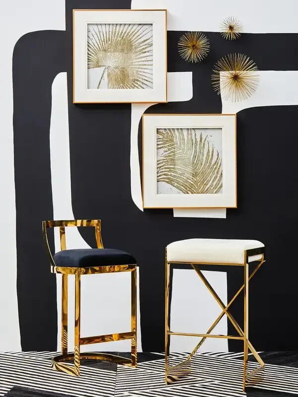 Ivory Gold Bar Stool Velvet Seat Modern Kitchen Island Counter Breakfast
