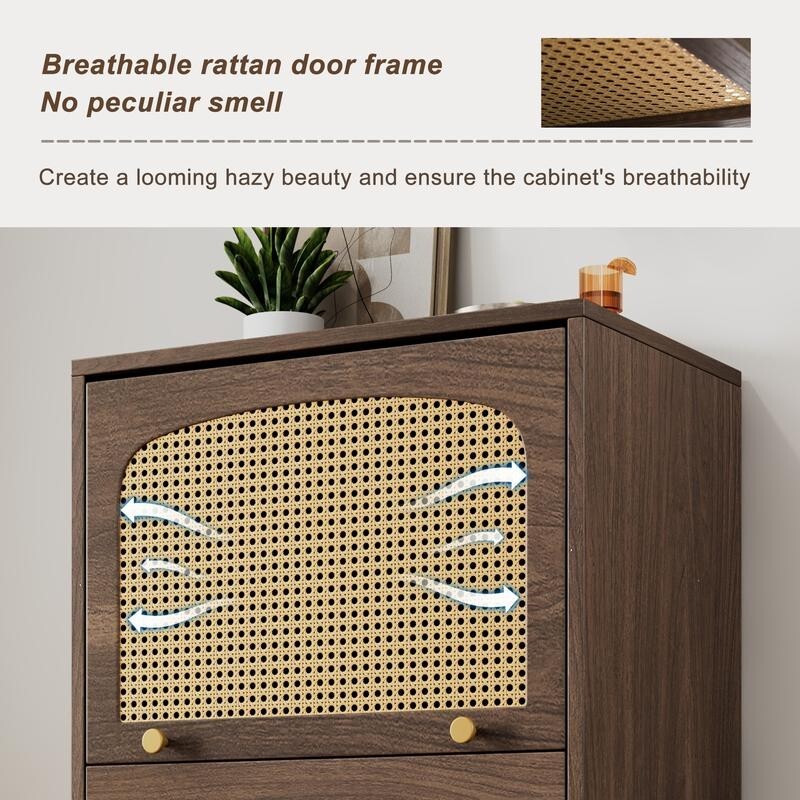 Rattan Drawer Cabinet Sideboard with Flip Door Storage Unit Bedroom 113cm
