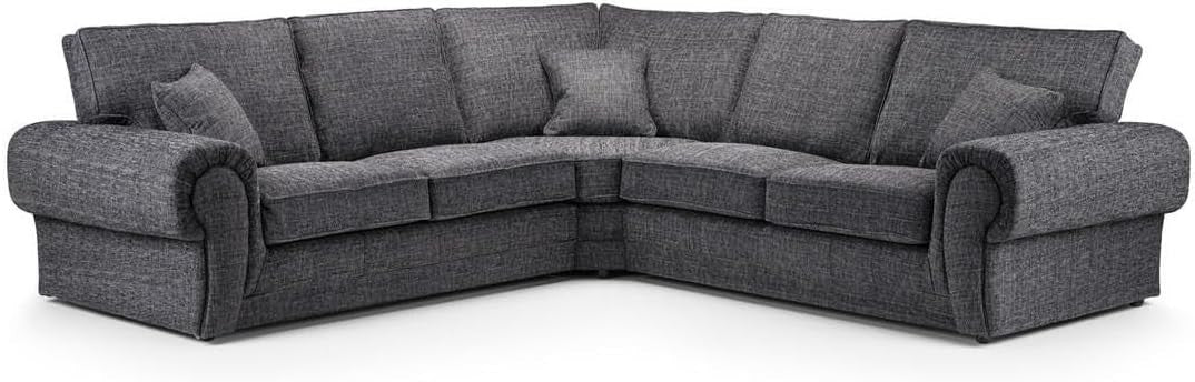 Grey L-Shape 5 Seater Chesterfield Sofa – Comfy Sectional Chenille Couch