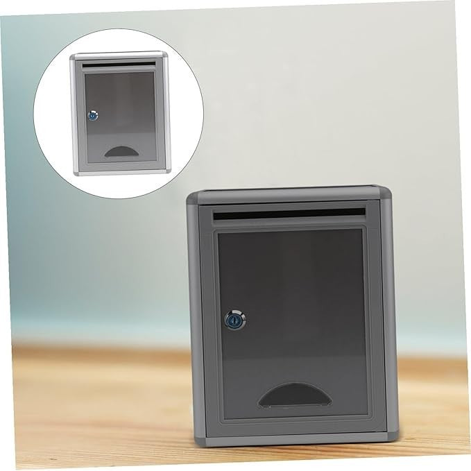 Lockable Wall Mount Mailbox Silver Drop Box Secure Suggestion Letter Safe 28.5cm
