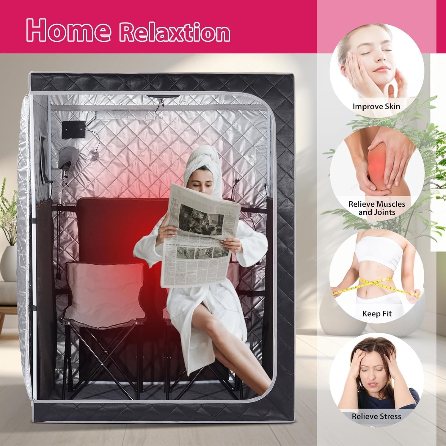 2 Person Infrared Sauna Tent Full-Size Home Spa Fast-Heat Portable Box w/ Chairs