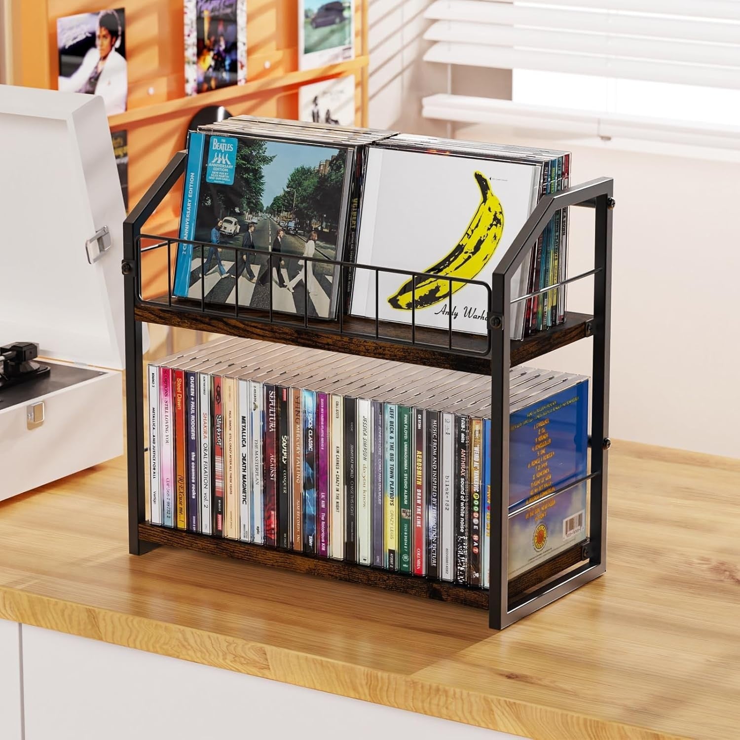 CD DVD Storage Rack 2 Tier Display Shelf Holds 60 Cases Desktop