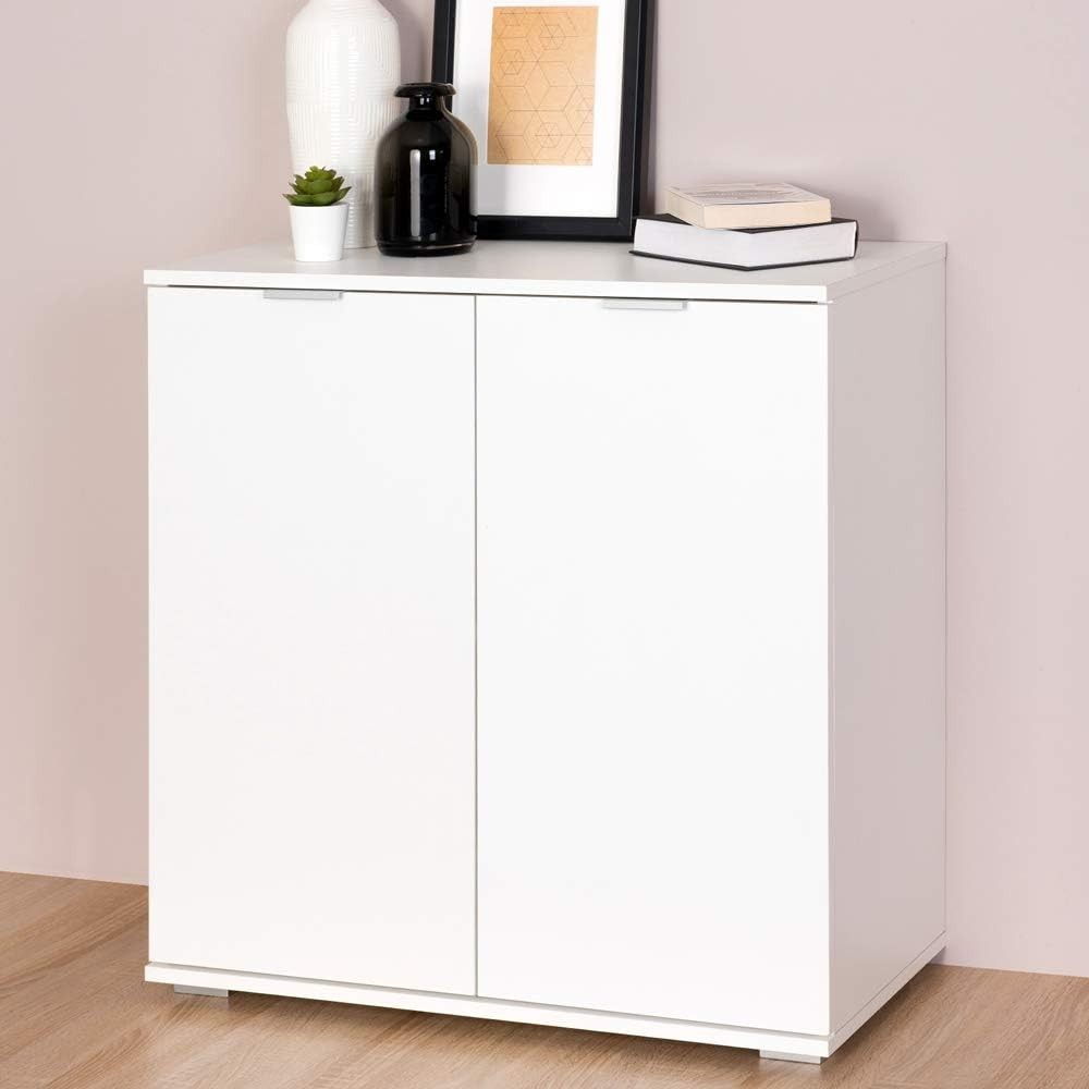 Modern White Sideboard Cabinet 2 Doors Adjustable Shelf Storage Unit Office
