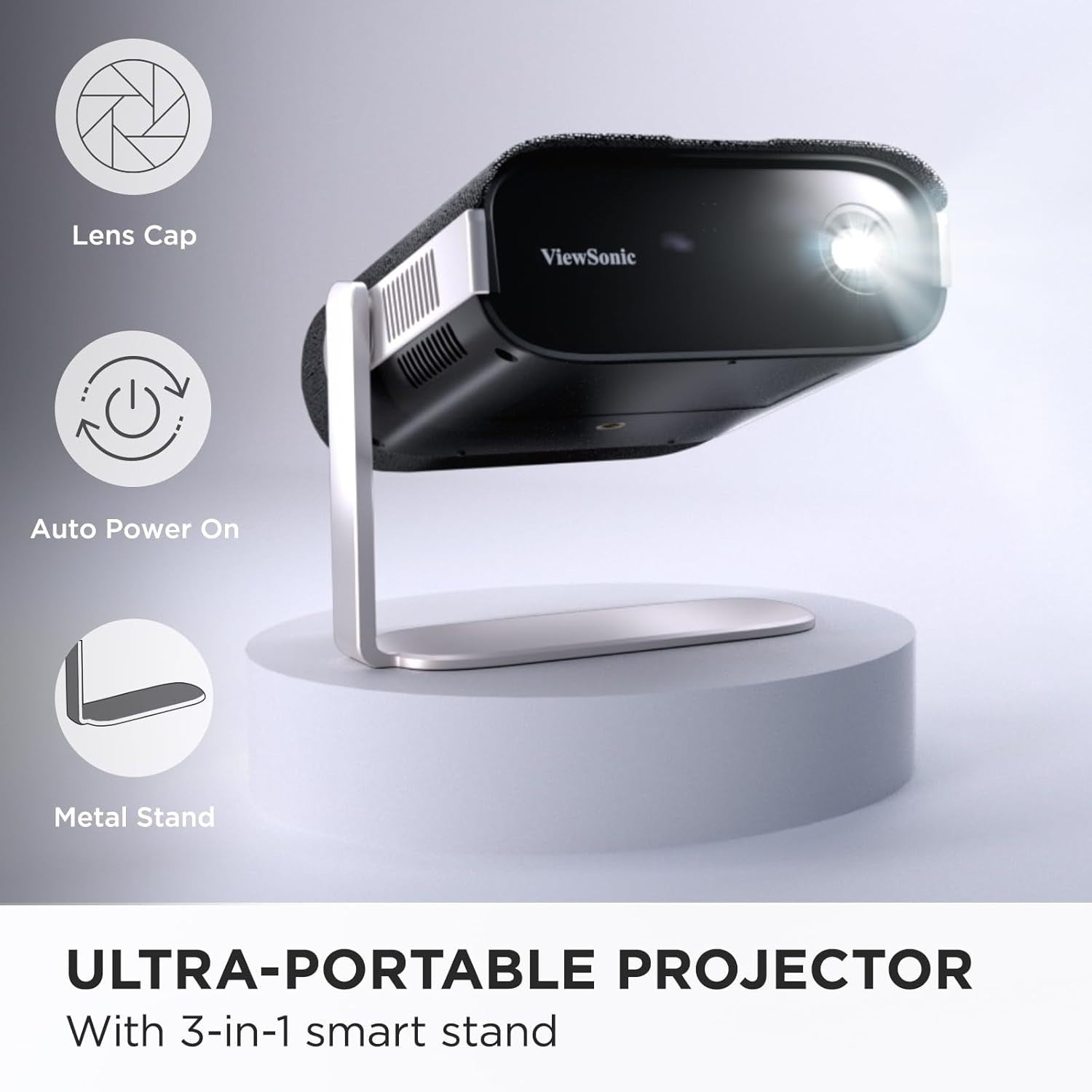 Portable Smart LED Projector 360° Auto Focus WiFi Bluetooth Battery