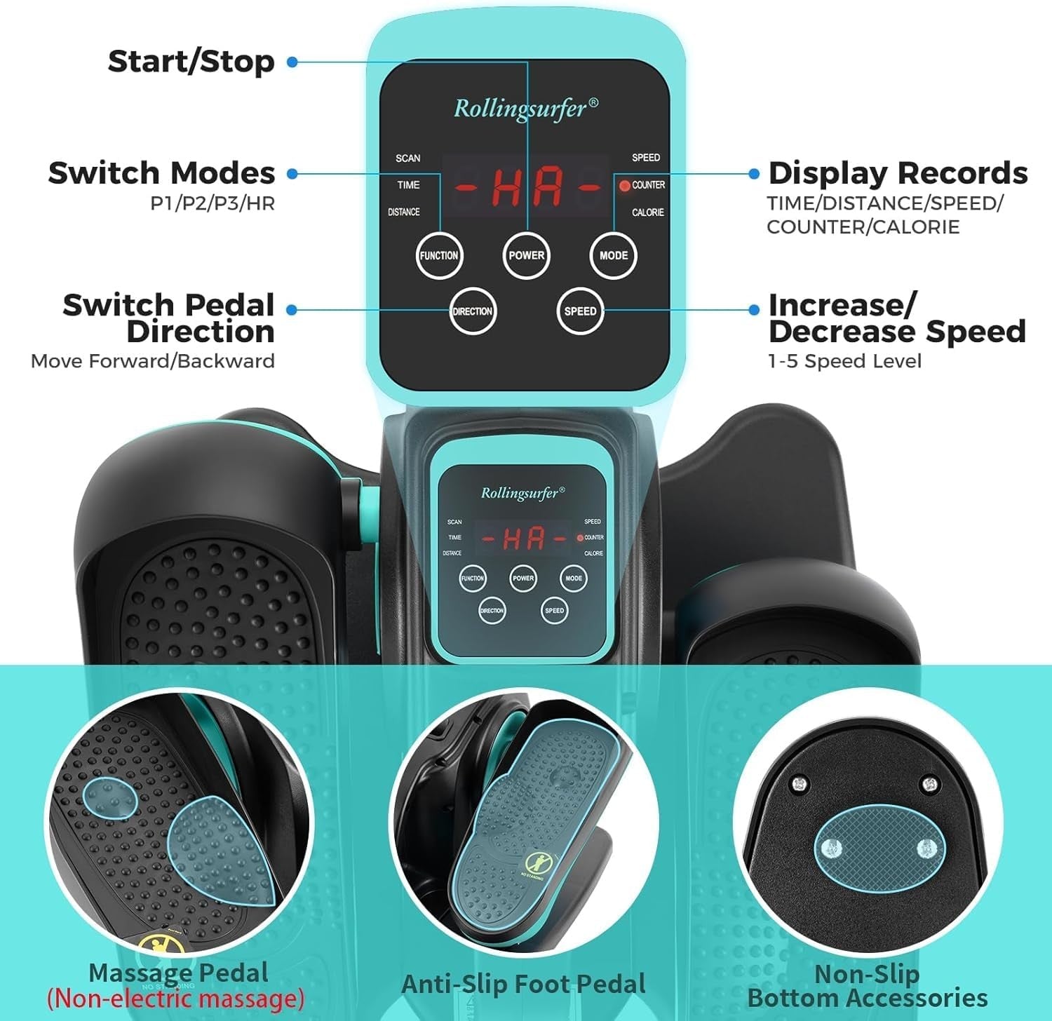 Under Desk Electric Elliptical Pedal Exerciser Quiet Seated Leg Trainer LCD