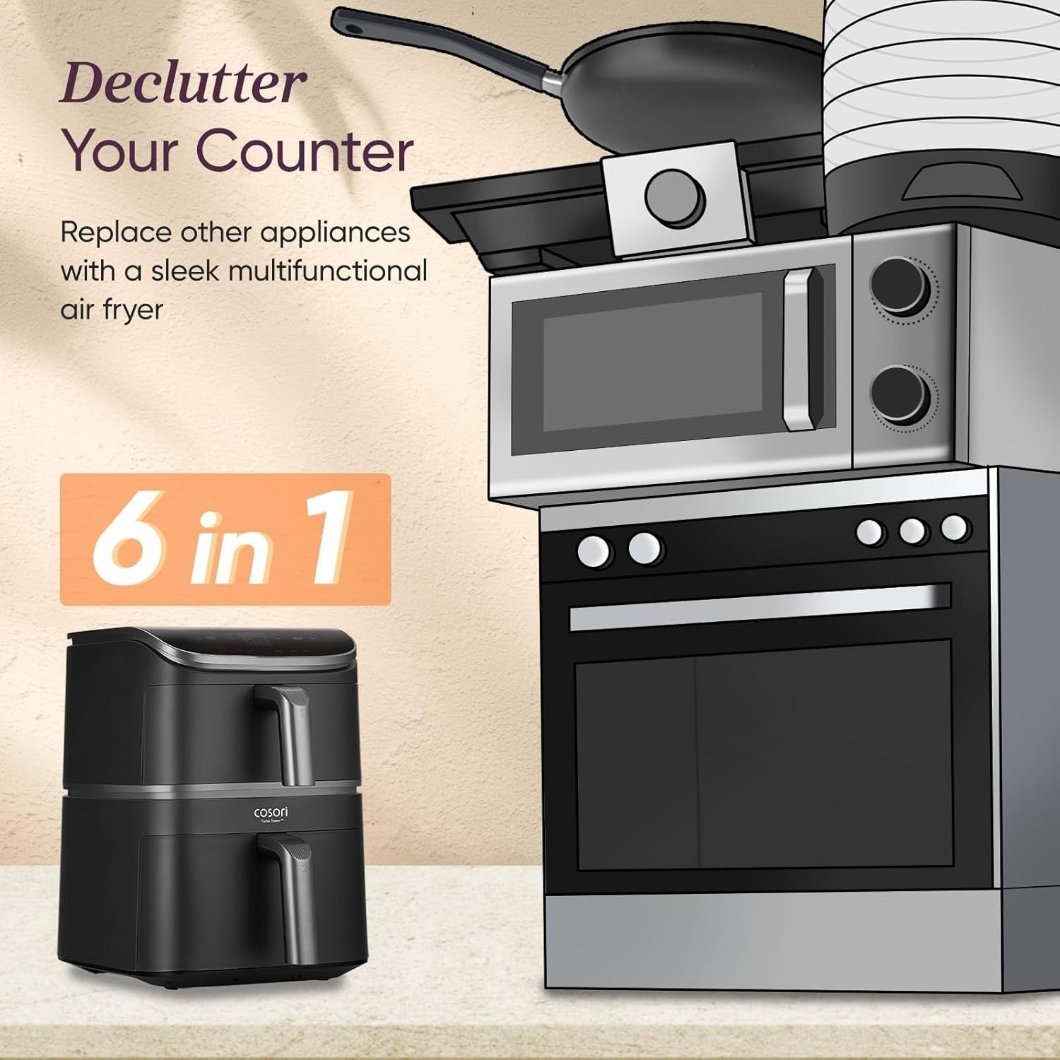 10.8L Dual Air Fryer Tower Stacked 3-Layer Cooking Energy Saving Rapid Heat