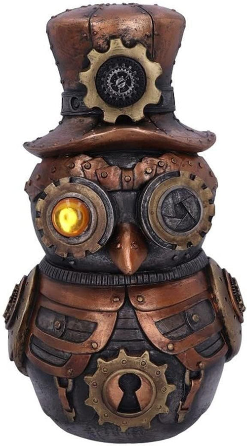 Steampunk Owl Figurine 22.7cm Bronze Resin Ornament Clockwork Top Hat Decor