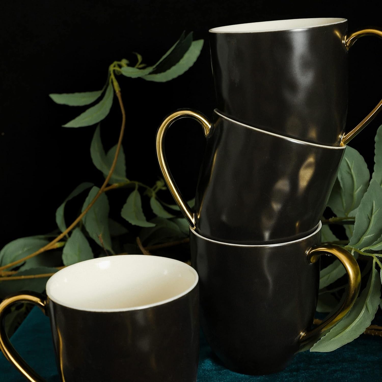 Black Gold Rim Dinnerware Set 16 Piece Porcelain Plates Bowls Service for 4