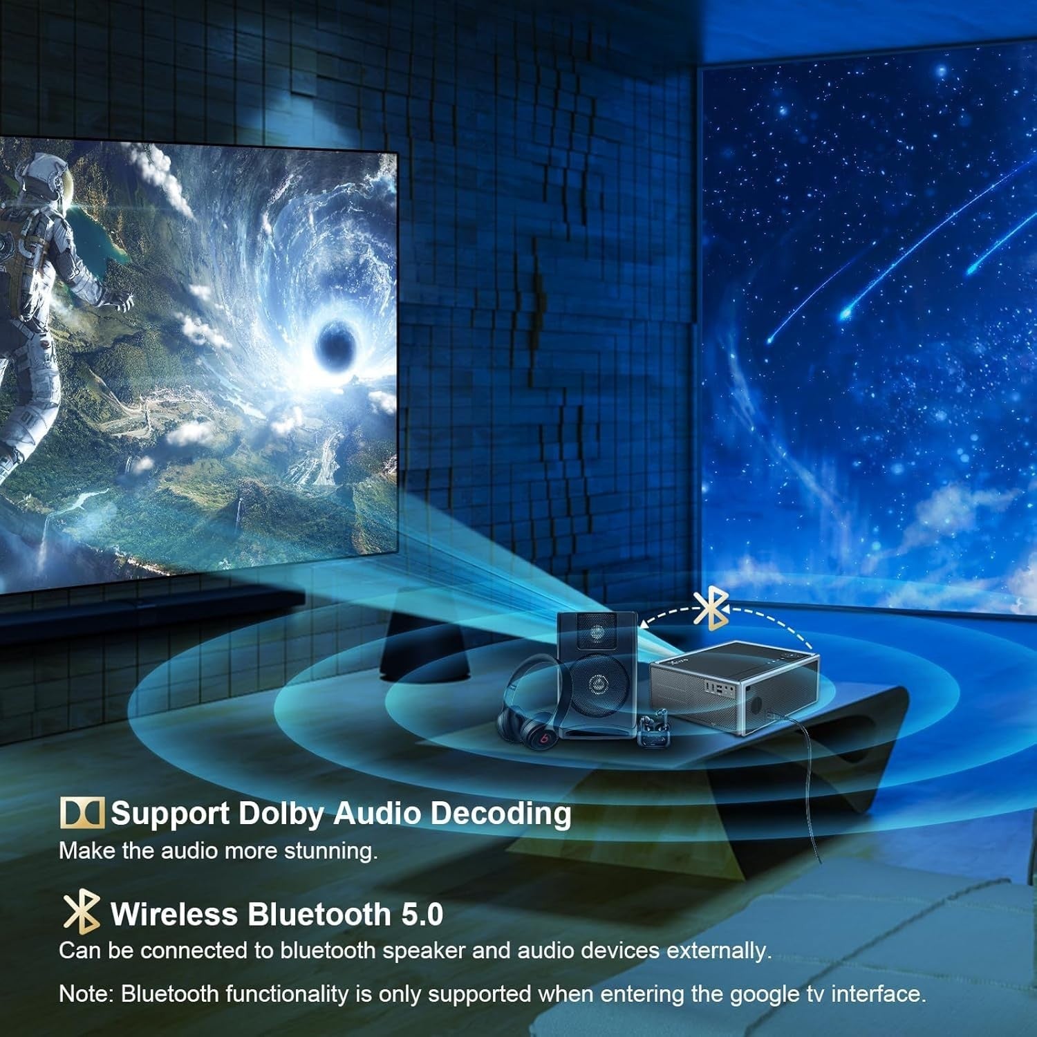 1000 ANSI Smart Projector 1080p 4K Support Android TV WiFi Bluetooth