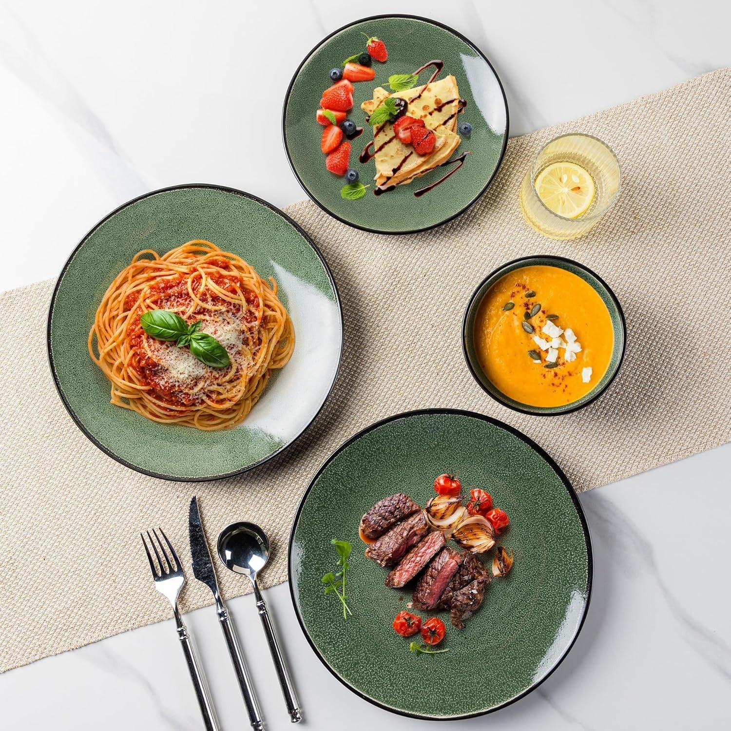 12 Piece Stoneware Dinner Set Plates Bowls Resistant Dishwasher Safe