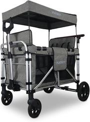 Premium Grey 4-Seater All-Terrain Kids Folding Wagon with Canopy & Safety Belts