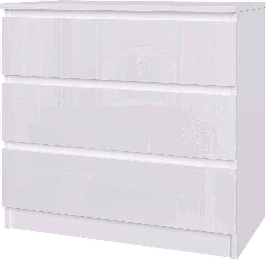 High-Gloss 3 Drawer Chest Storage Cabinet Bedroom Living Room Organizer Unit