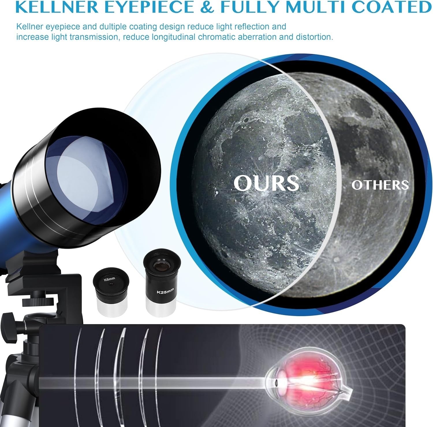 70mm Aperture 400mm Refractor Telescope for Adults & Kids with Tripod