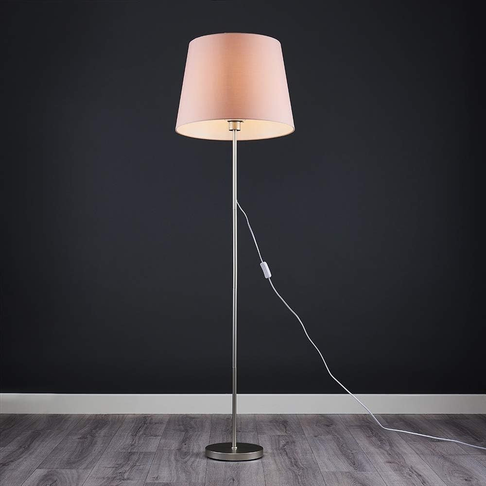 Modern Chrome Floor Lamp Large Pink Tapered Shade LED Standing Light Home Decor