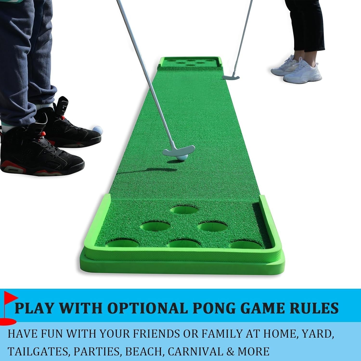 Indoor Outdoor Golf Putting Mat Set w Putters Balls Practice Training Game