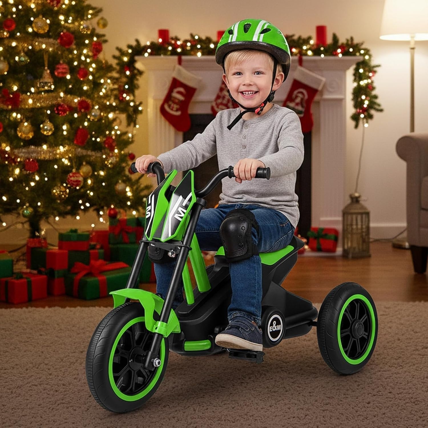 Kids Tricycle 3 Wheel Balance Bike Anti Slip Pedals Green Age 3+