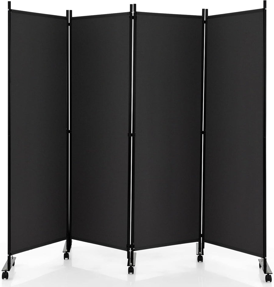 4-Panel Grey Folding Room Divider 224x30x172cm Privacy Screen Partition