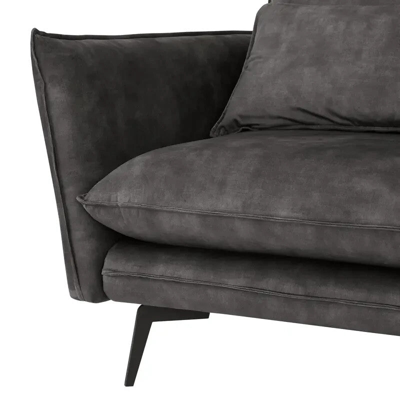 Right Hand Corner Sofa Grey Velvet – 4 Seater Chaise Lounge with Metal Legs
