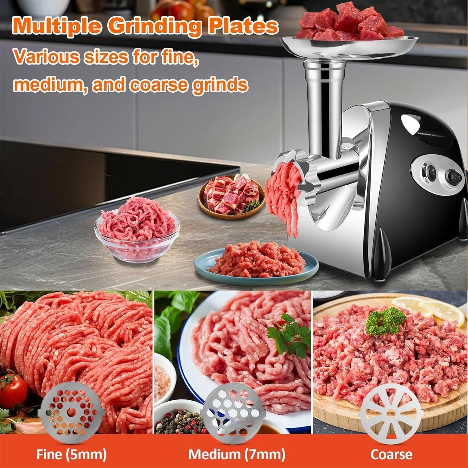2800W Electric Meat Grinder Sausage Maker Mincer 3 Steel Plates