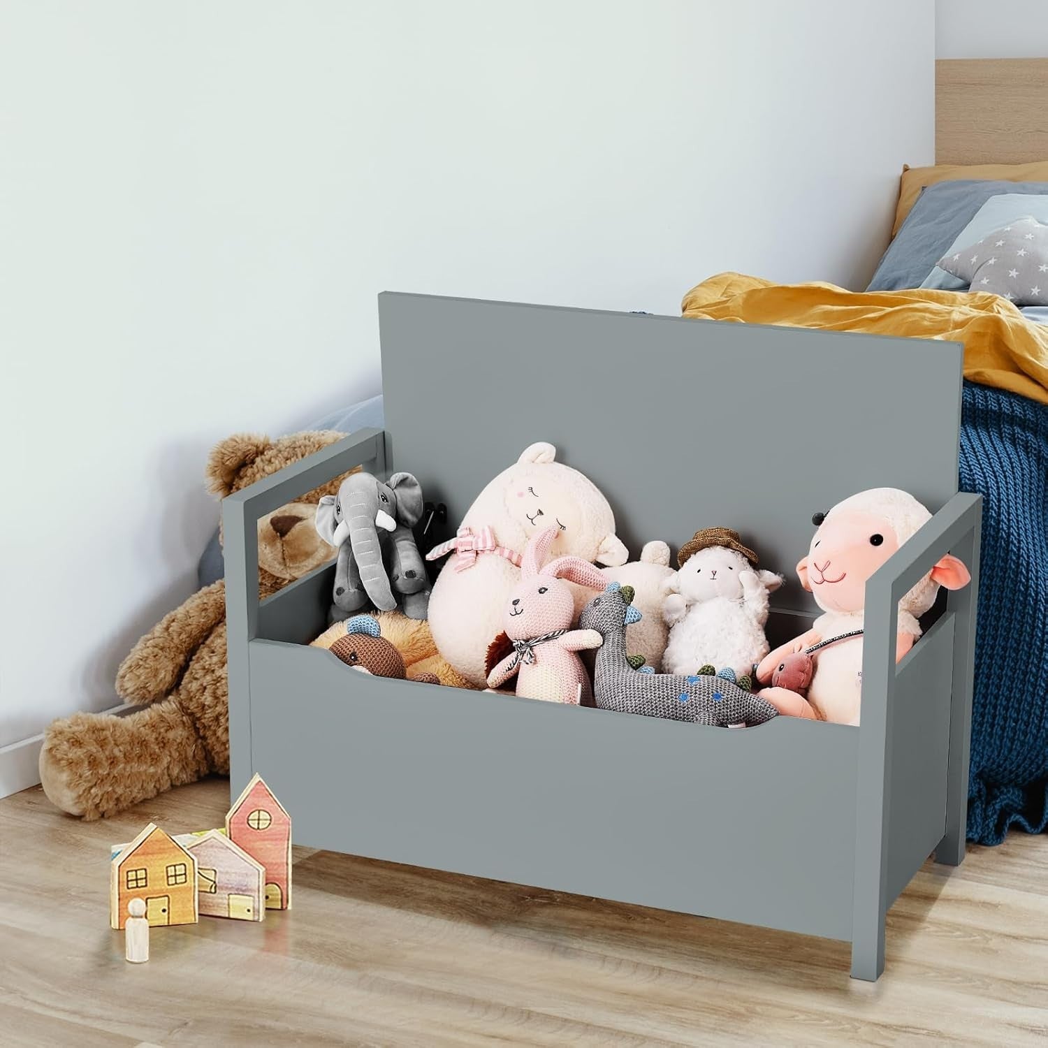 Grey Shoe Bench with Flip-Up Seat & Hidden Storage Hallway Chest 86x38x49cm