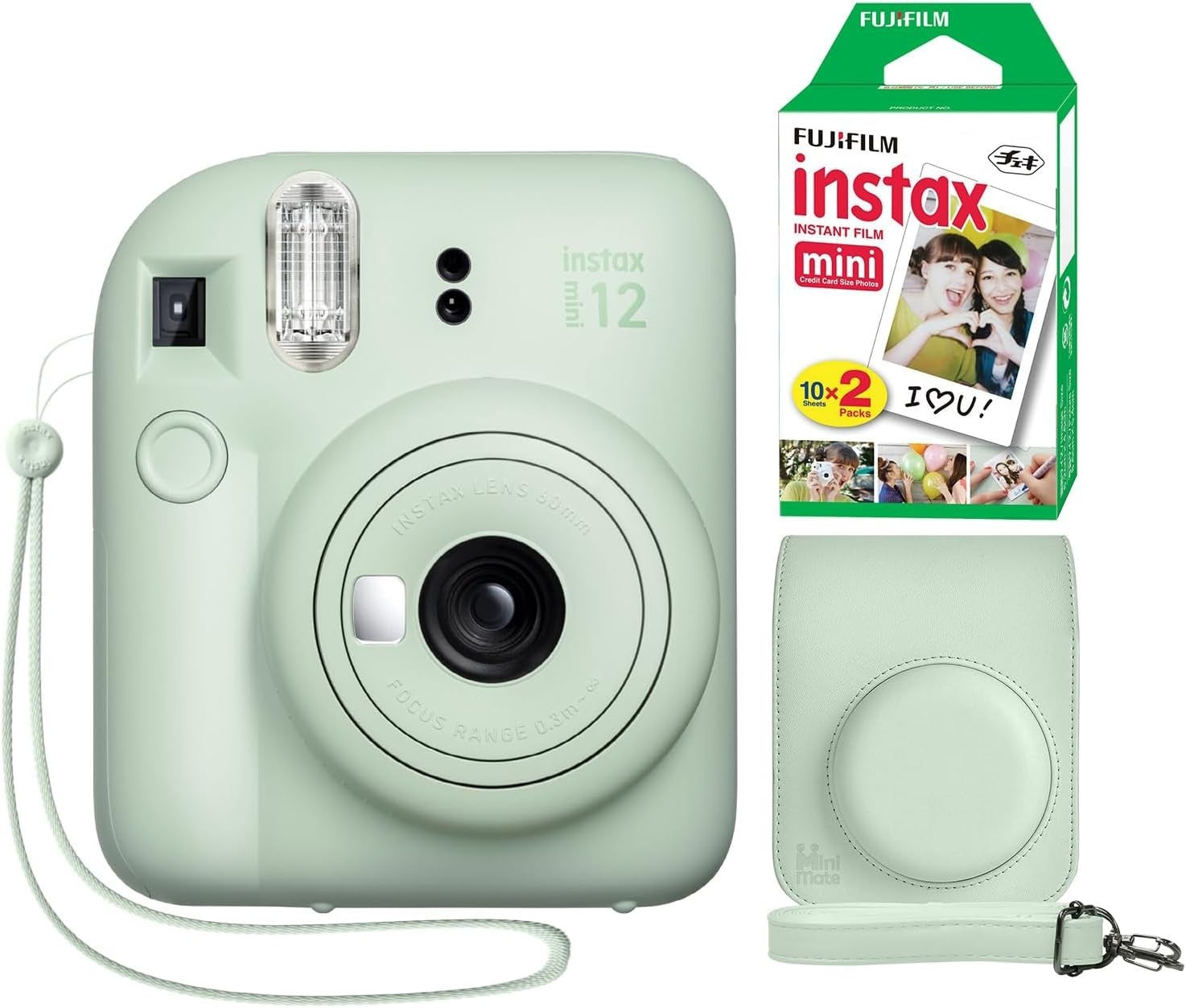 Instant Camera Bundle Film Pack Case Selfie Mirror Flash Mint Green