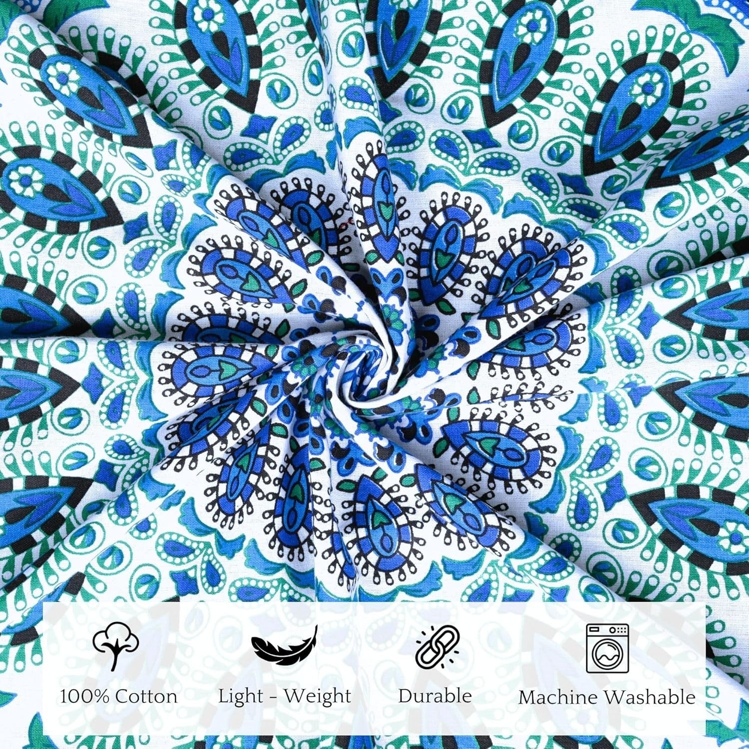 Sky Blue Peacock Round Tapestry 122cm Boho Wall Hanging Decor