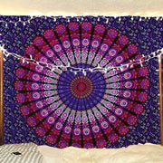 Purple Mandala Tapestry 52x60in Boho Wall Hanging Cotton Decor