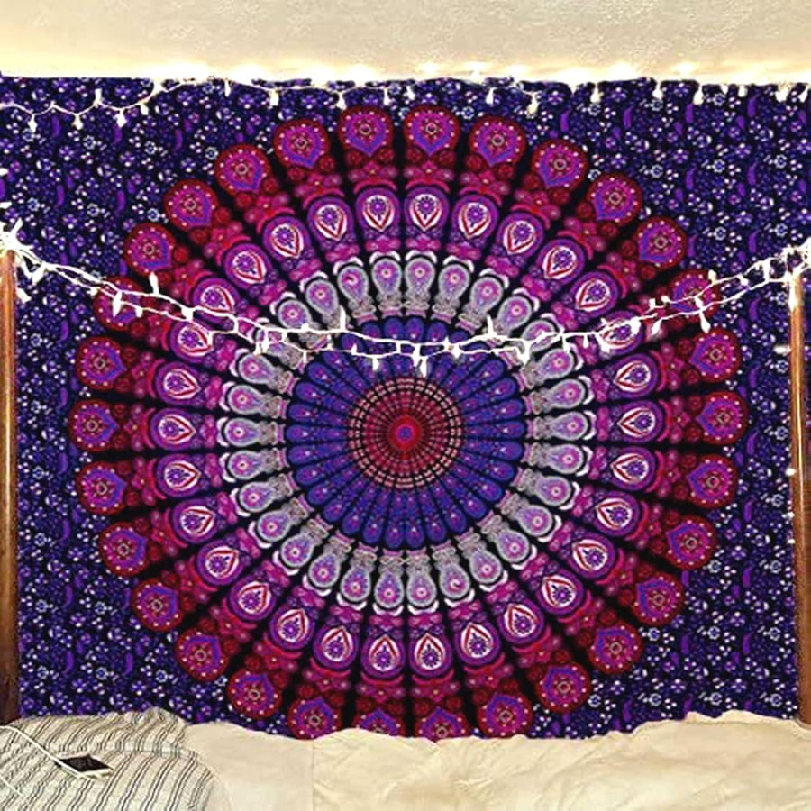 Purple Mandala Tapestry 52x60in Boho Wall Hanging Cotton Decor