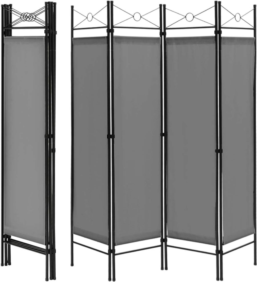 4 Panel Grey Folding Room Divider Privacy Screen Partition for Bedroom Office