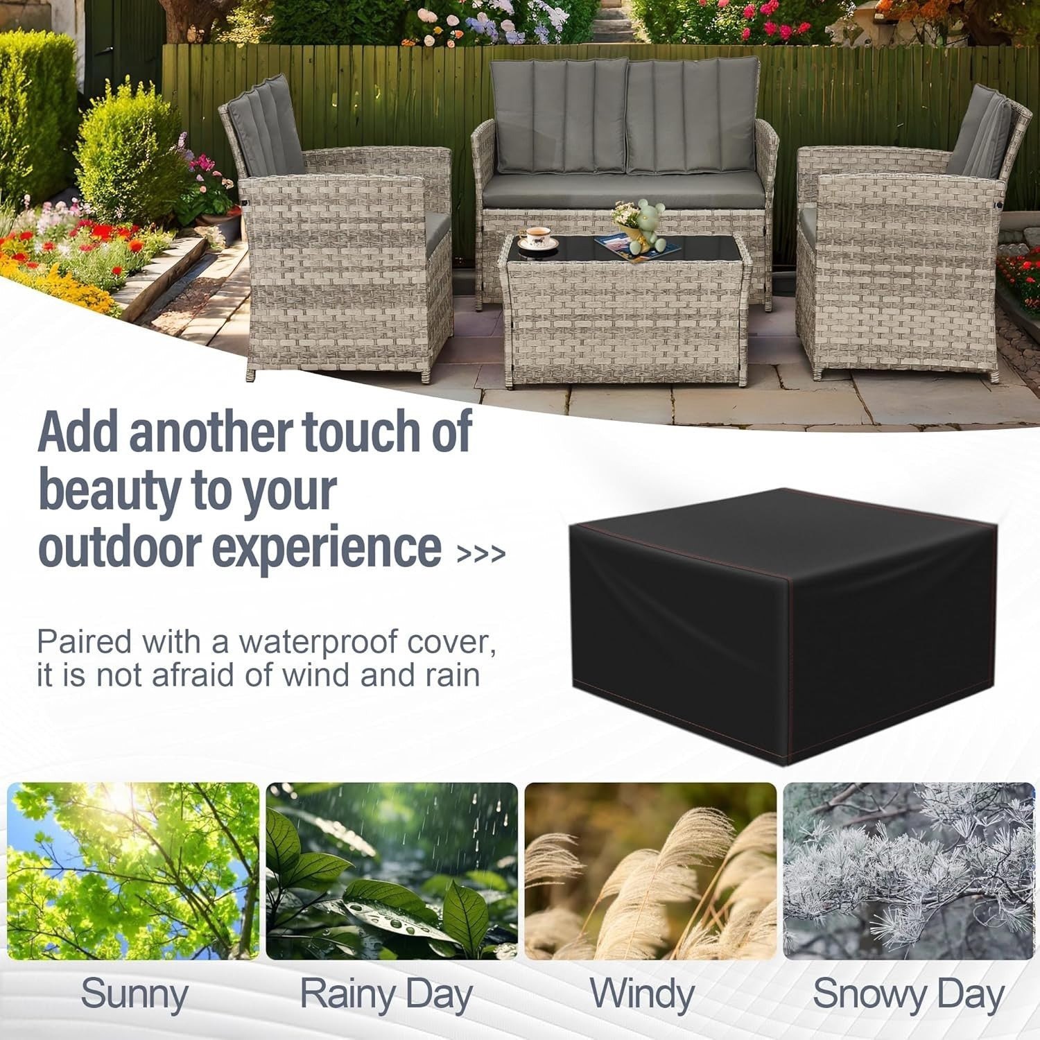 Rattan Garden Furniture Set 4 Seater Outdoor Sofa Chairs Table Cover