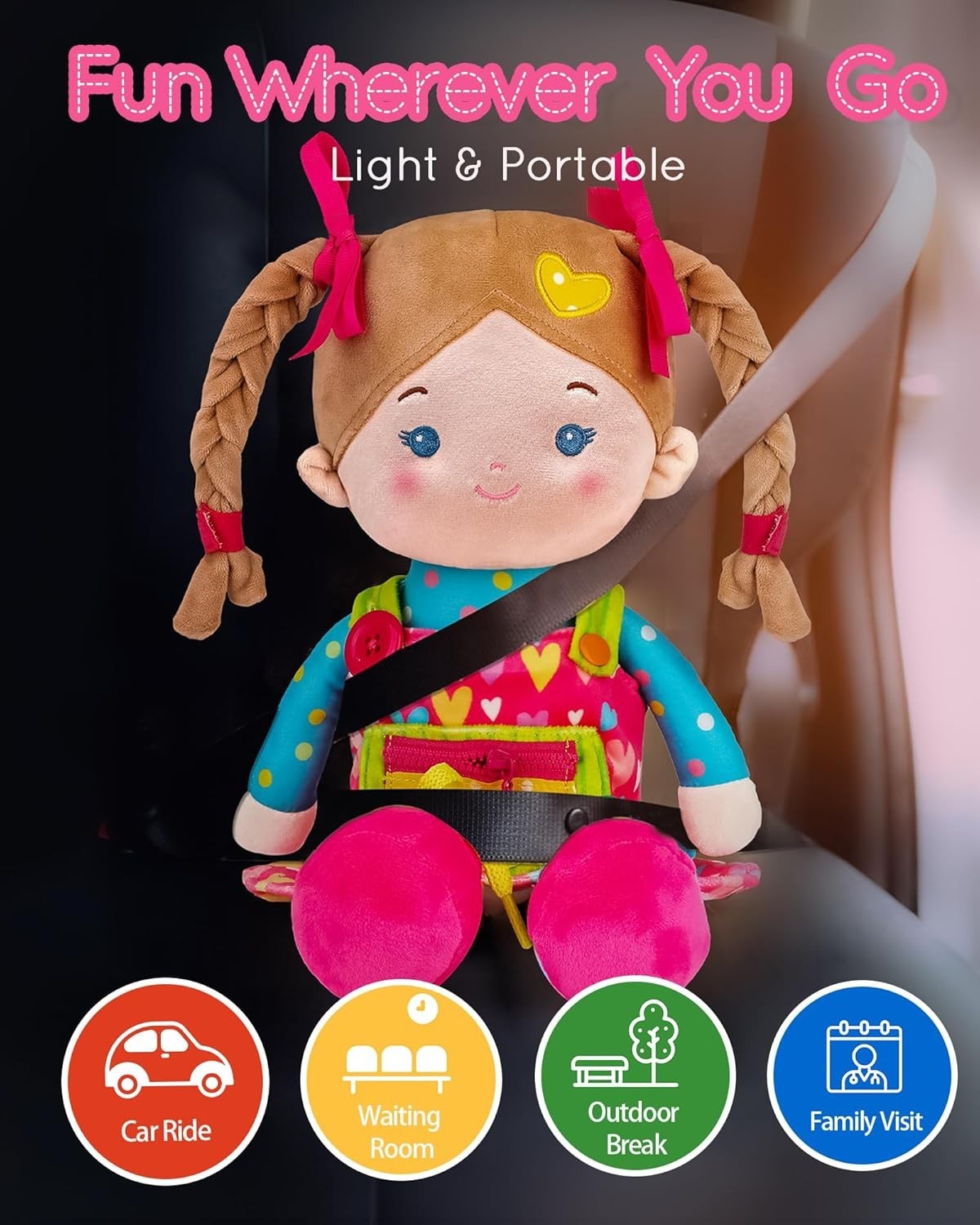 Montessori Sensory Plush Doll 16in Busy Button Learning Toy Toddler