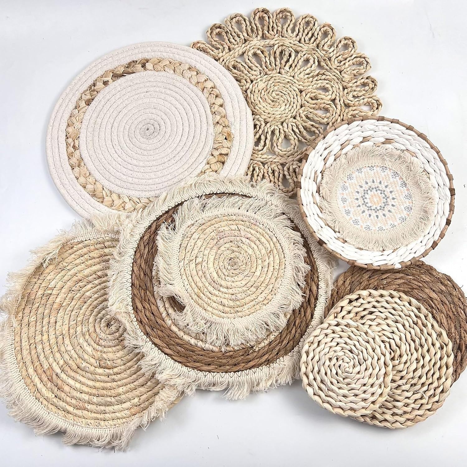 Set of 10 Boho Woven Wall Baskets Rattan Water Hyacinth Decor