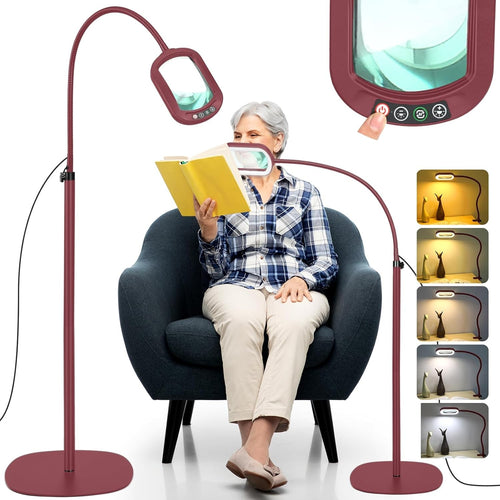 10X LED Magnifying Floor Lamp Hands Free Dimmable Light Adjustable Stand