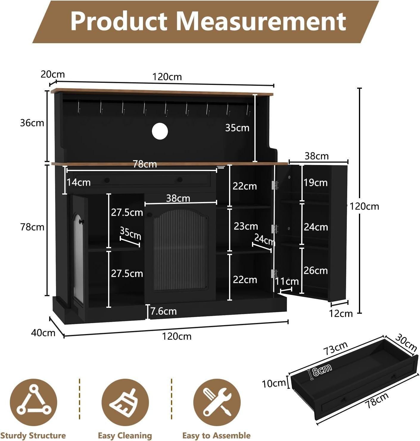 Kitchen Pantry Cupboard Microwave Cabinet Coffee Station Black