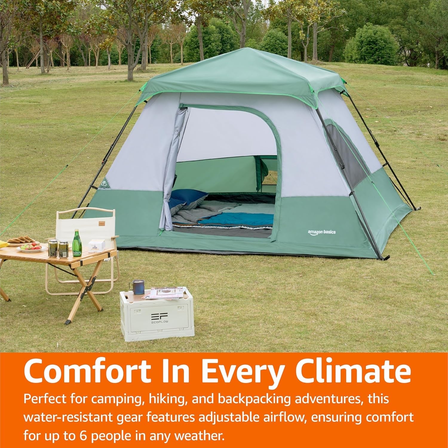 6 Person Camping Tent Waterproof Instant Pop Up with Rainfly Bag