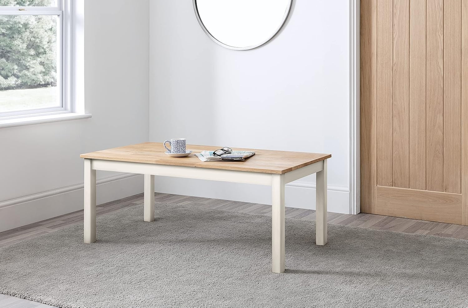 White & Oak Coffee Table 100x50x45cm Compact Stylish Durable Living Room