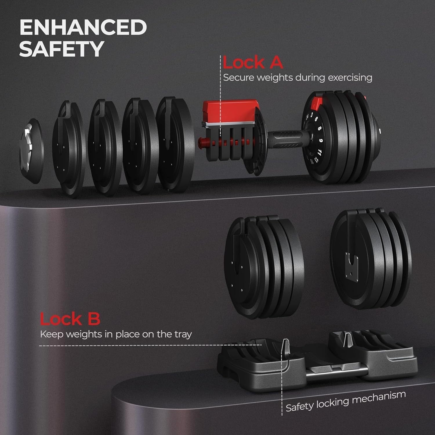 Adjustable Dumbbells 24KG 12-Level Quick Dial Space-Saving Home Gym