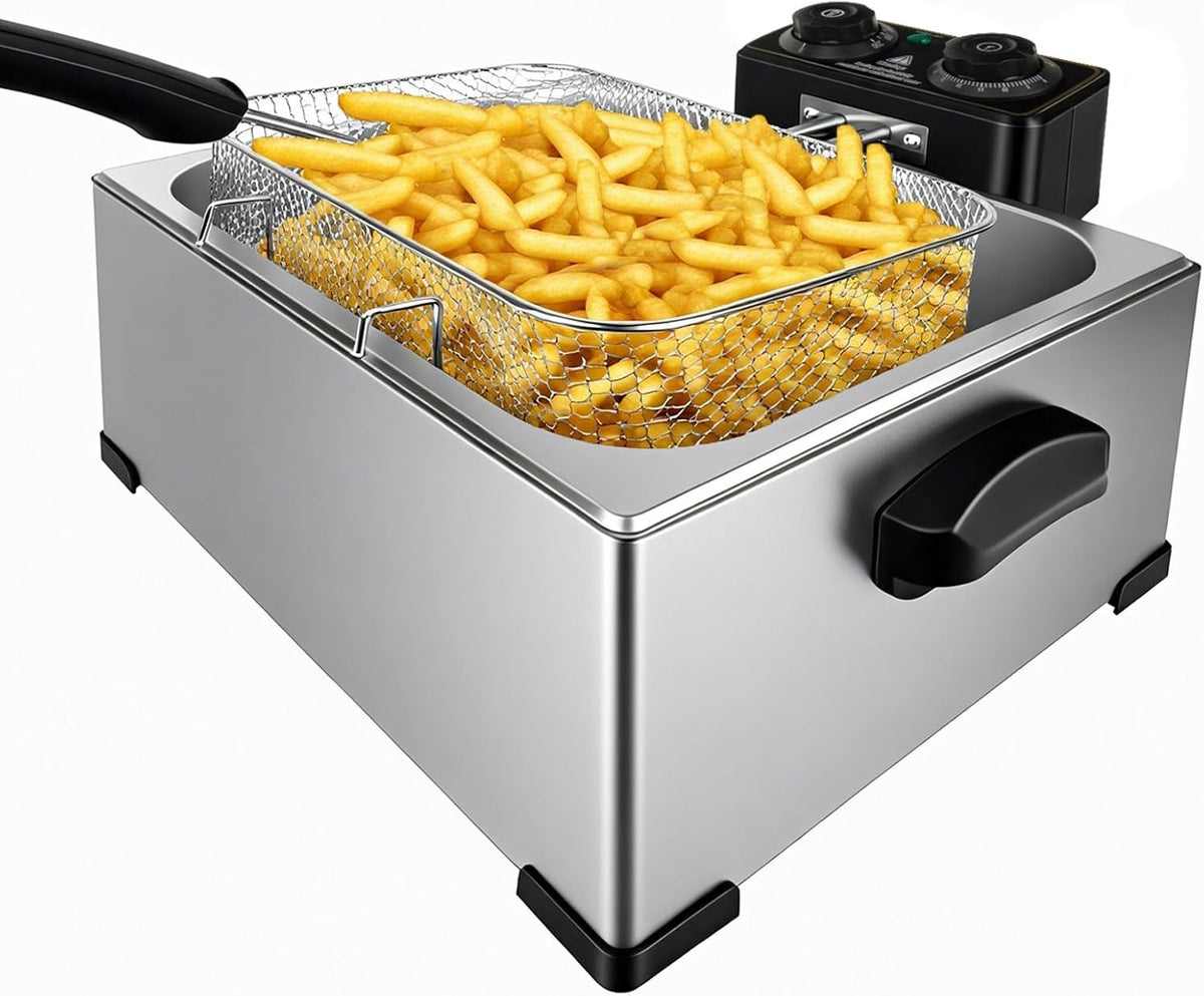 5L Deep Fat Fryer Stainless Steel 2000W Adjustable Temp Viewing Window