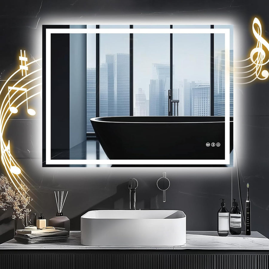 LED Bluetooth Bathroom Mirror 80x60cm Anti-Fog Dimmable Touch Light
