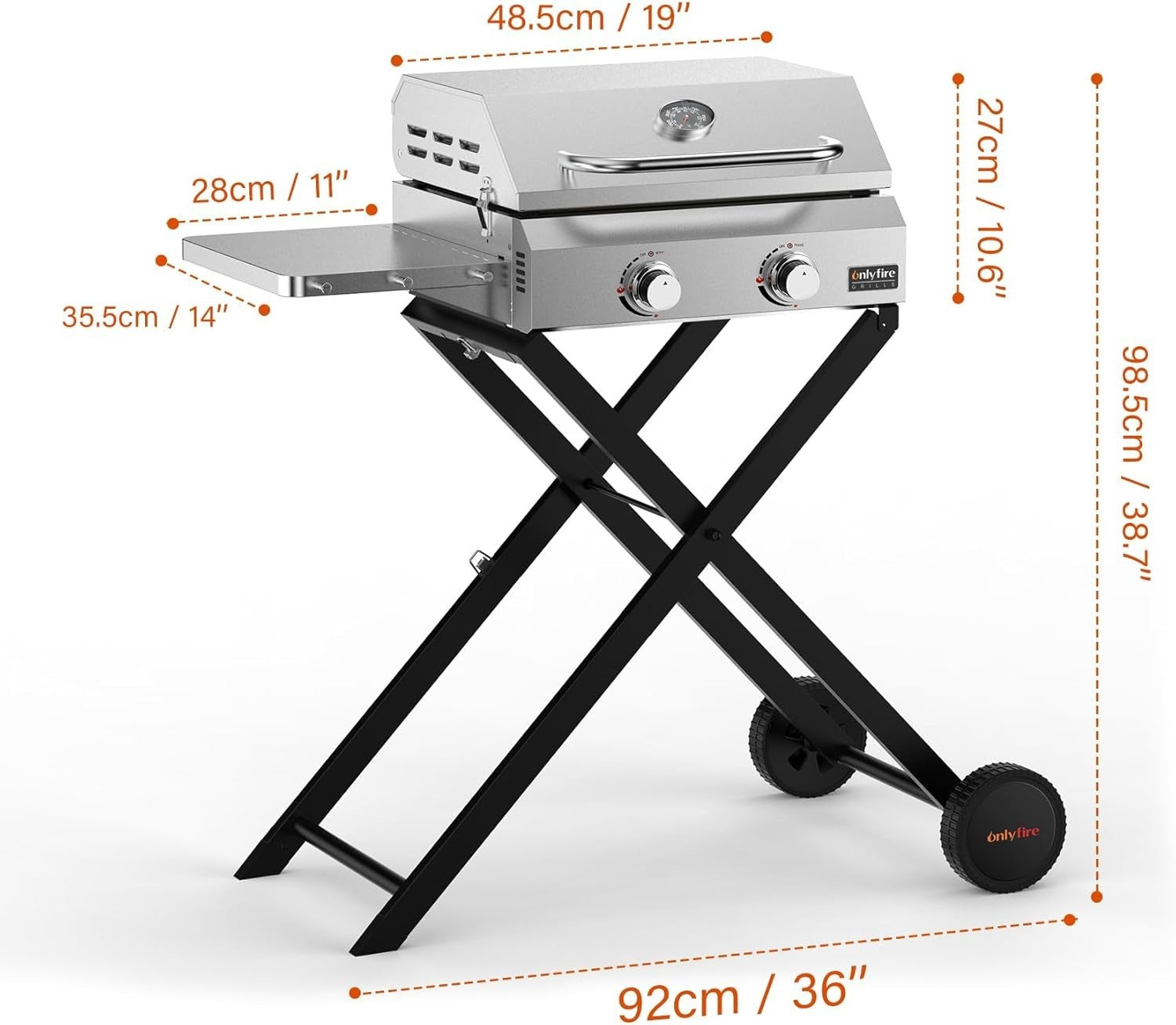 2-Burner Portable Gas BBQ Grill with Folding Stand & Side Table