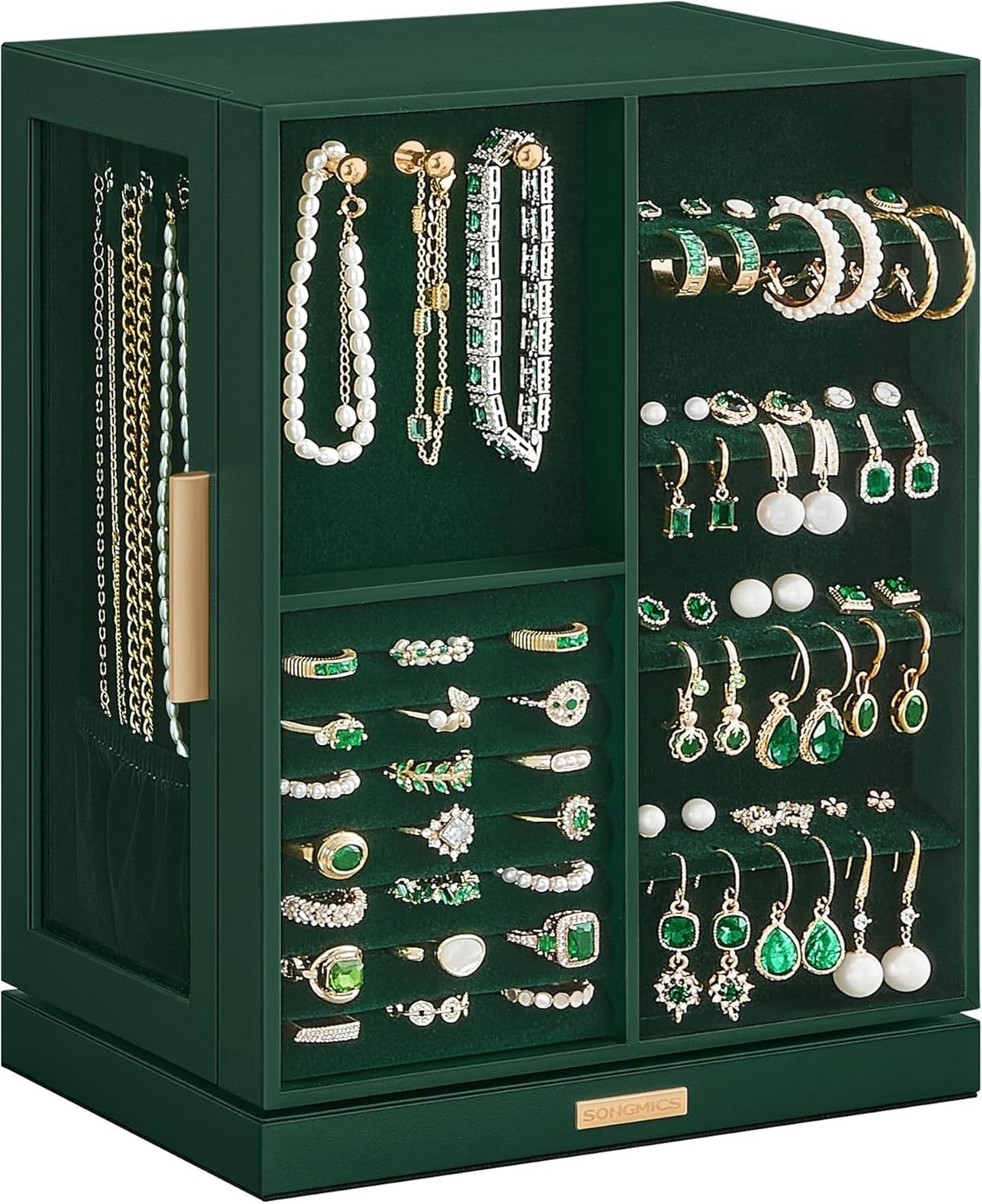 Forest Green Rotating Jewellery Box 360° Vertical Organizer with Drawers