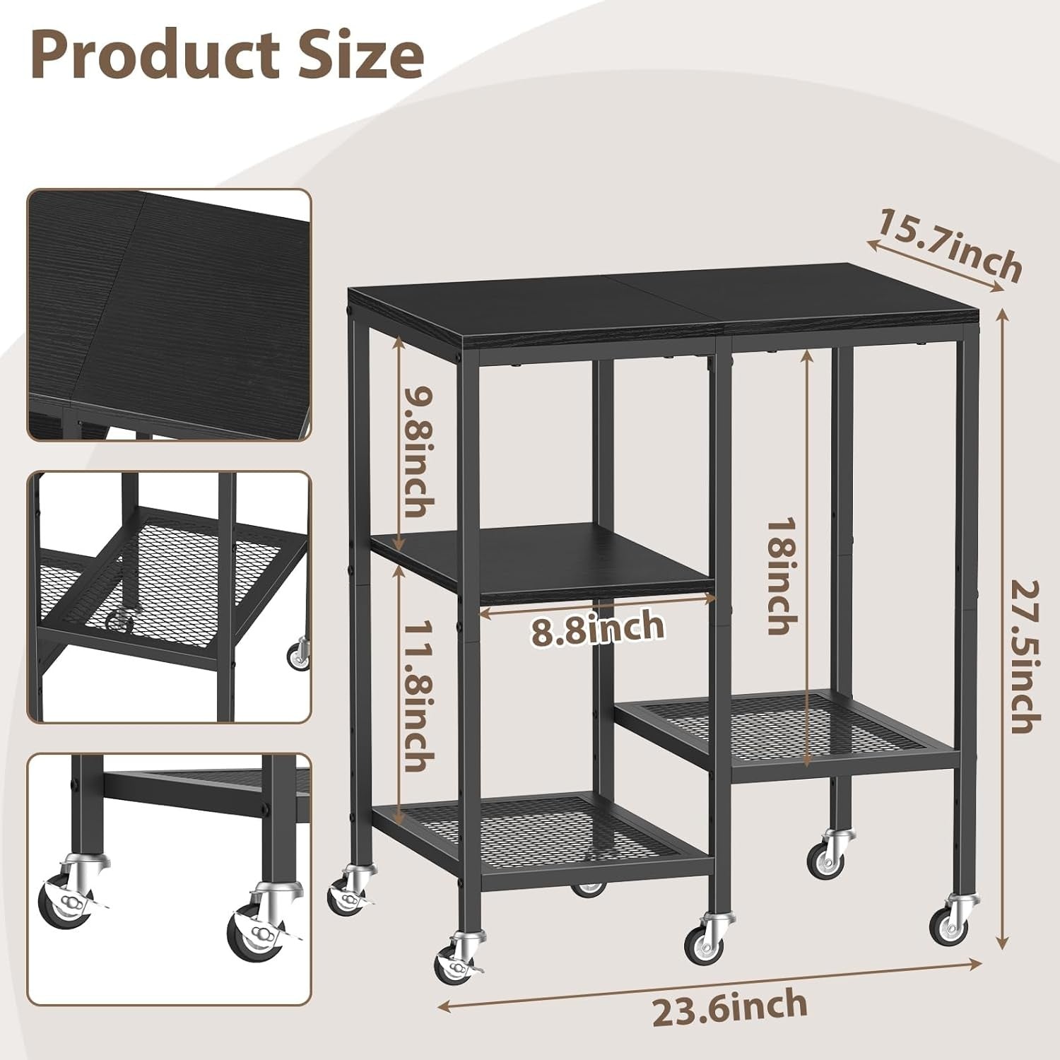 4 Tier Kitchen Storage Rack on Wheels Coffee Bar Baker’s Trolley Black