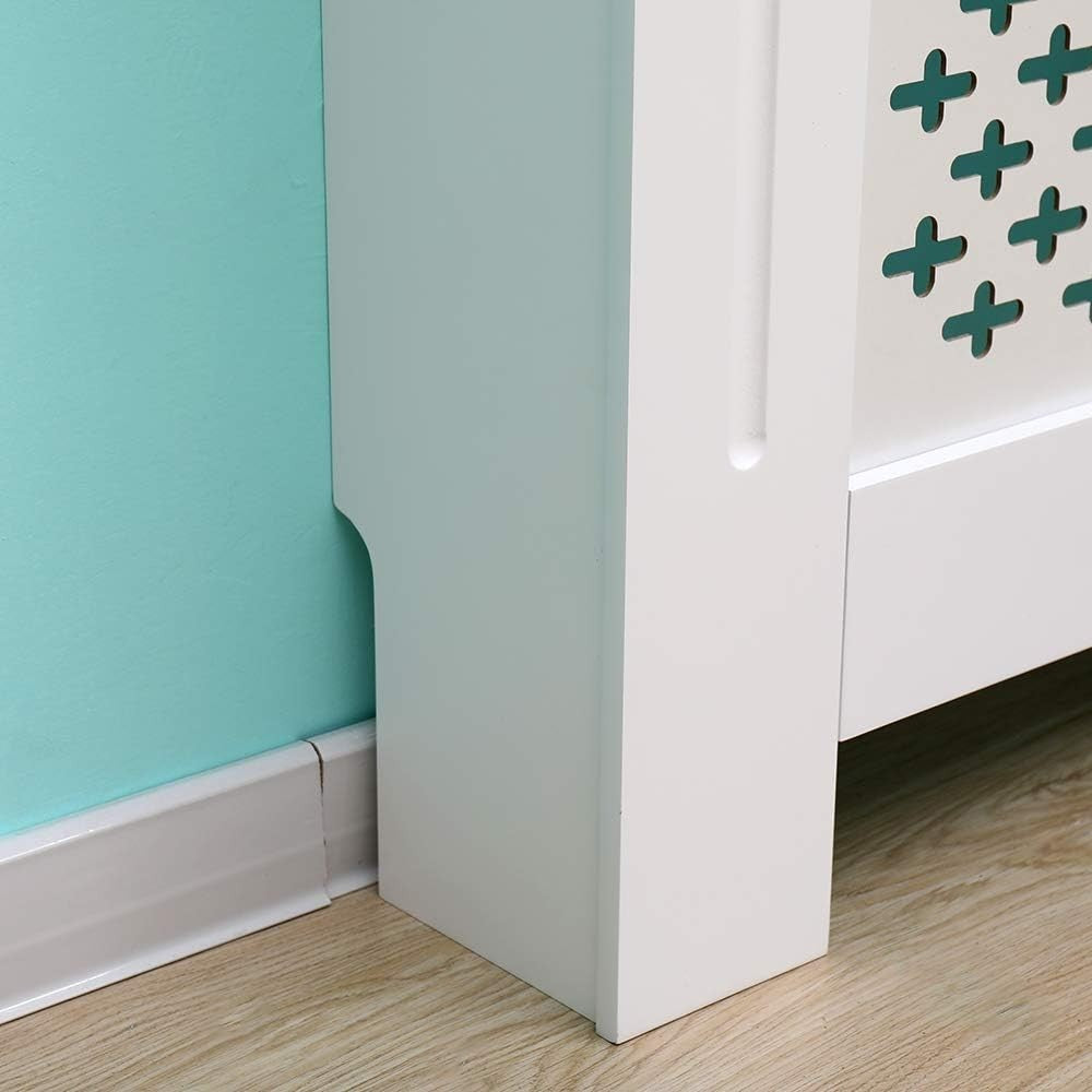 Small White Radiator Cover | Modern MDF Cabinet with Grey Cross Pattern
