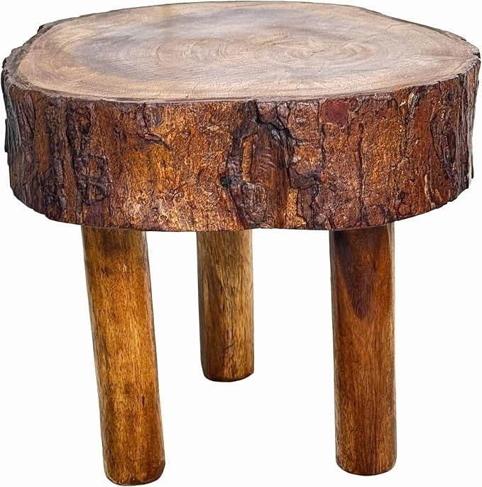 Rustic Solid Wood Tree Trunk Plant Stand 3-Leg Natural Slice Display Table